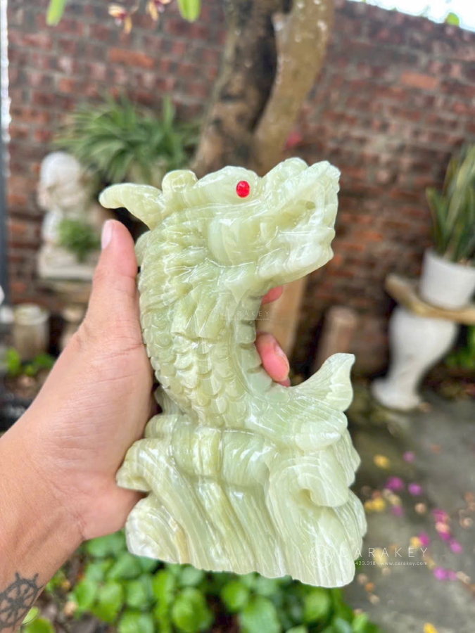 Cá chép hóa rồng ngọc Onyx, linh vật phong thủy, tượng linh vật phong thủy, cá chép hóa rồng ngọc onyx, tượng cá chép hóa rồng ngọc onyx, tượng cá chép hóa rồng, cá chép hóa rồng bằng đá