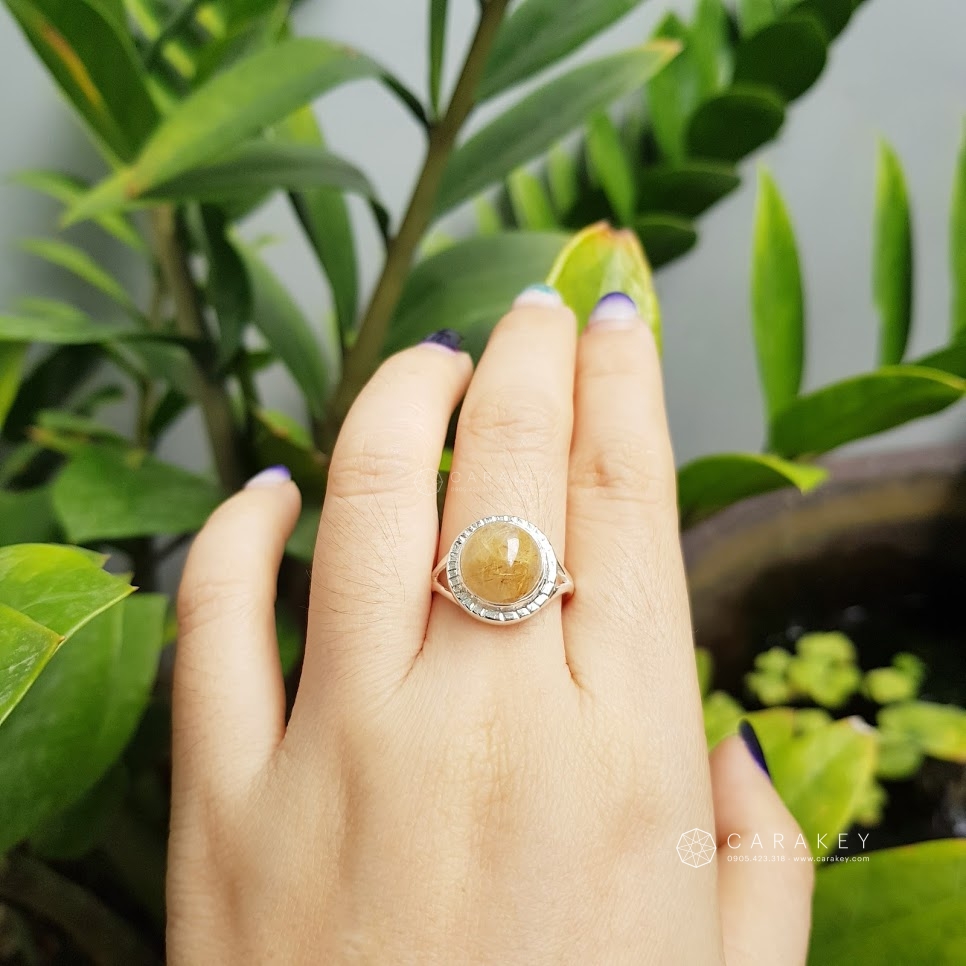 Nhẫn bạc đá thạch anh tóc vàng,