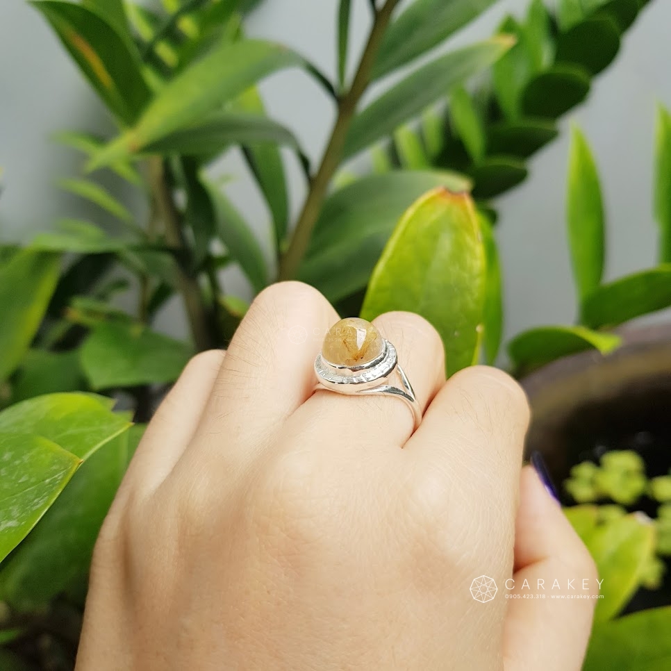 Nhẫn bạc đá thạch anh tóc vàng,