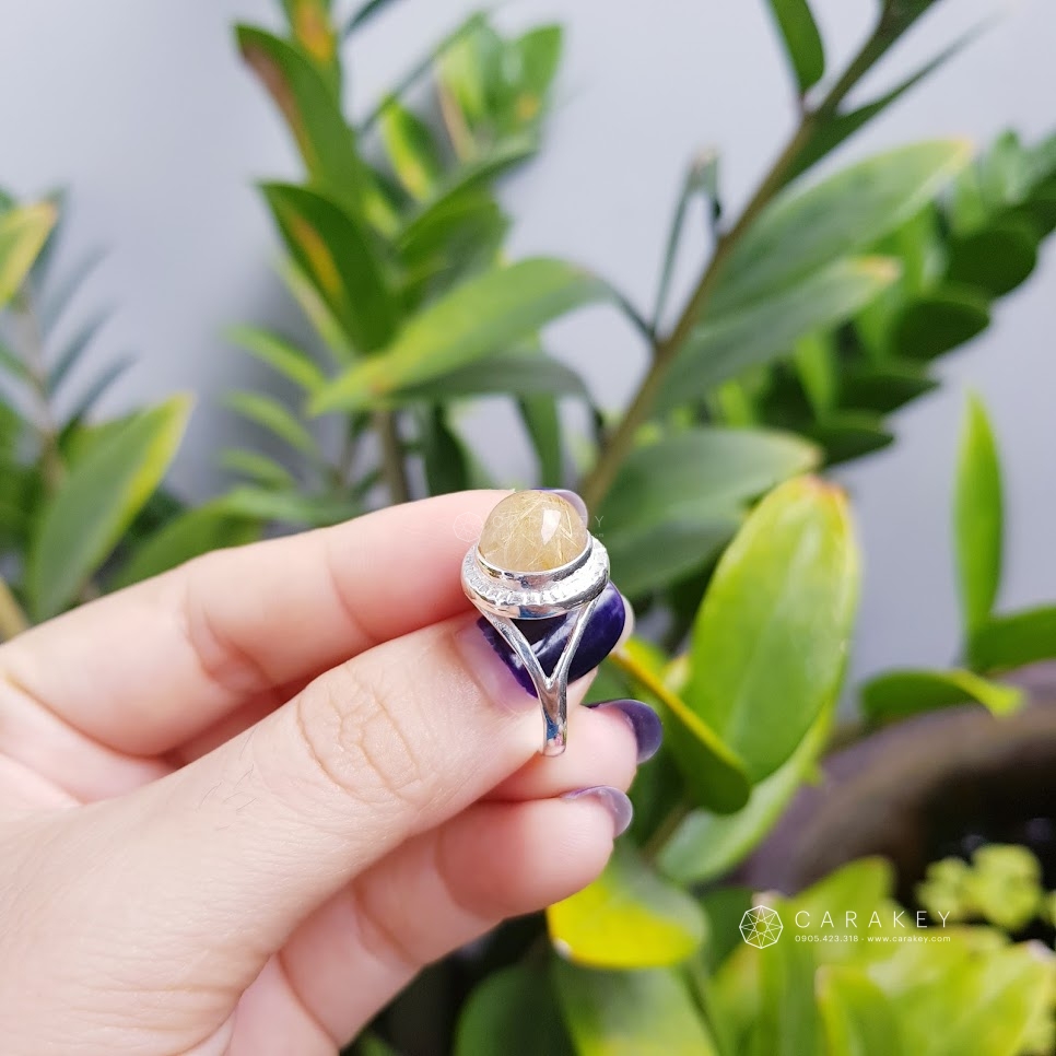 Nhẫn bạc đá thạch anh tóc vàng,