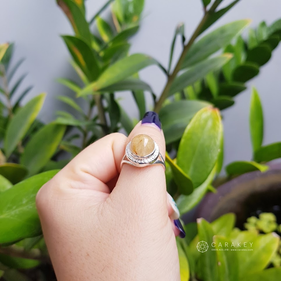 Nhẫn bạc đá thạch anh tóc vàng,