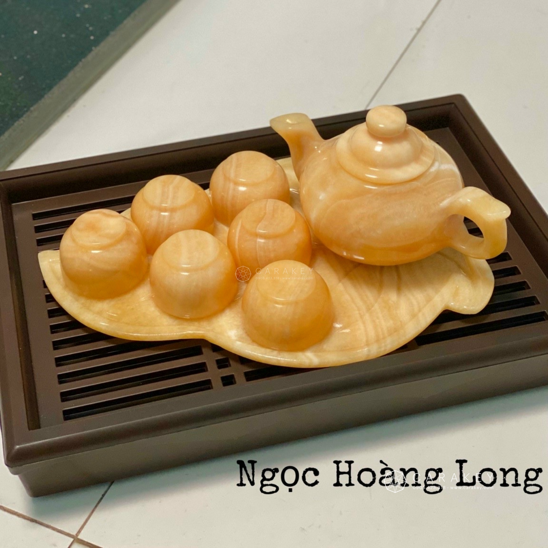 Bộ ấm trà đá ngọc hoàng long, vật phẩm phong thủy, vật phẩm phong thủy bằng đá, bộ ấm trà bằng đá, bộ ấm trà đá quý, bộ ấm trà đá ngọc hoàng long, bộ ấm trà đá quý phong thủy