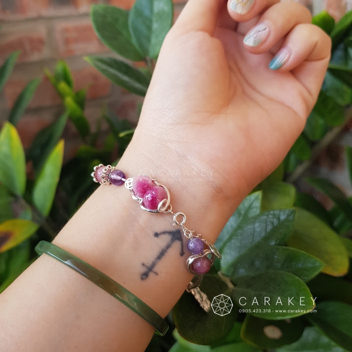 Vòng thạch anh tím mix bạc,