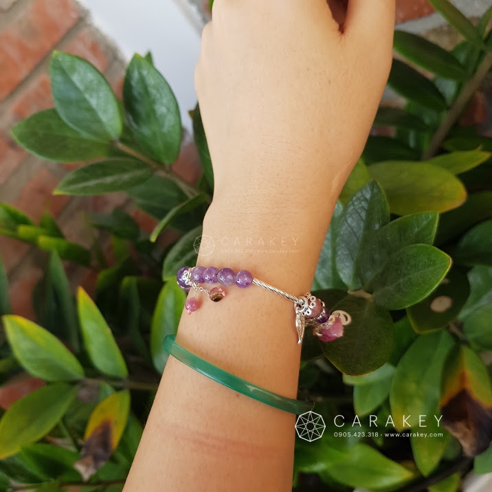 Vòng thạch anh tím mix bạc,